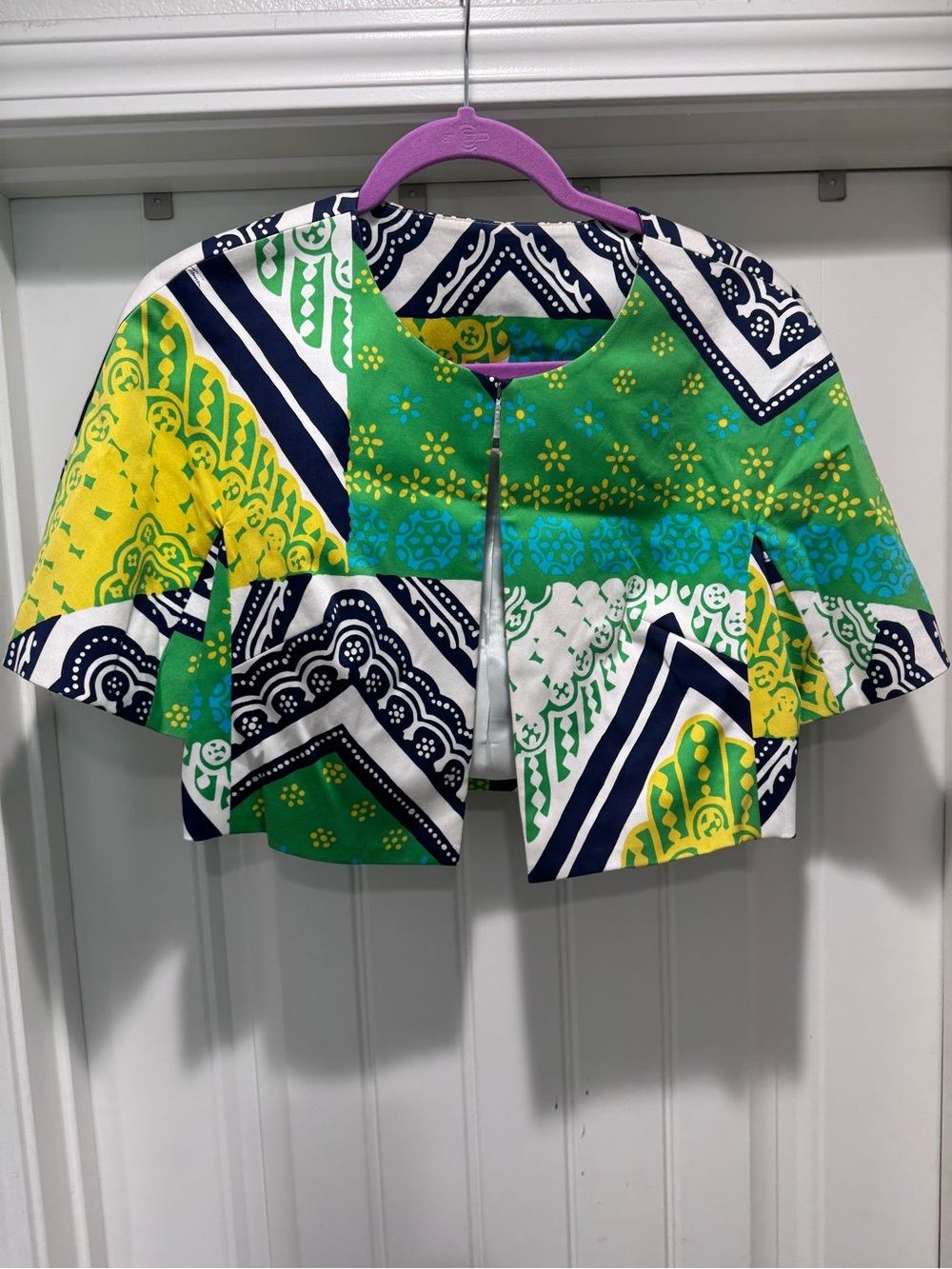 Trina Turk Green & Yellow Patterned Cropped Jacket